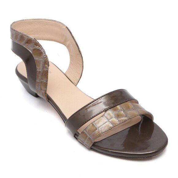 Amalfi by Rangoni Patent Leather Flat Sandals Reptile Print Brown Summer Italy - Picture 3 of 12